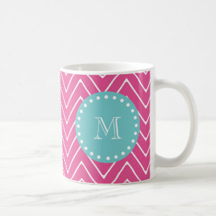 Aquamarines Monogramm des heißes Rosa-Zickzack Kaffeetasse