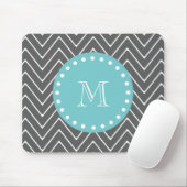 Aquamarines Monogramm des Holzkohlen-Grau-Zickzack Mousepad (Mit Mouse)