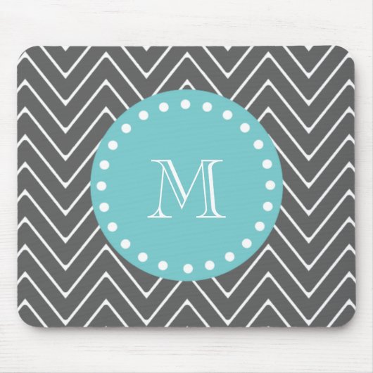 Aquamarines Monogramm des Holzkohlen-Grau-Zickzack Mousepad (Vorne)