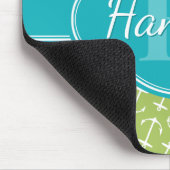 Aquamarines Monogramm für die grüne Ankerform Mousepad (Ecke)