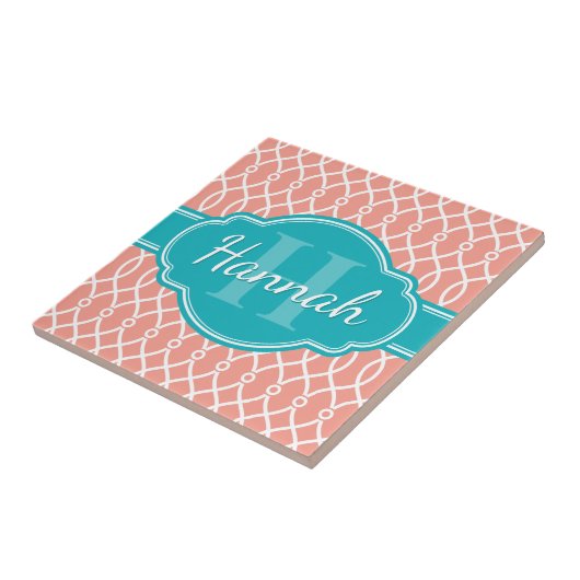 Aquamarines Monogramm in rosa weißem, elegantem Gi Fliese (Seite)