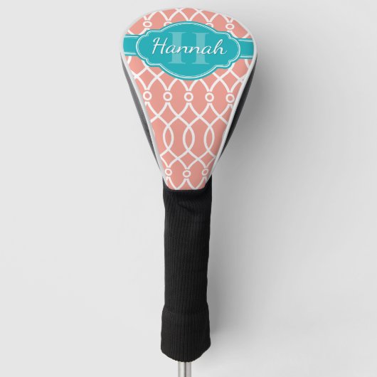 Aquamarines Monogramm in rosa weißem, elegantem Gi Golf Headcover (Vorderseite)