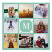 Aquamarines Monogramm mit griechischem Schlüssel 8 Poster (Vorderseite)