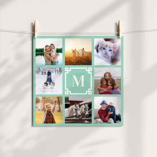 Aquamarines Monogramm mit griechischem Schlüssel 8 Poster