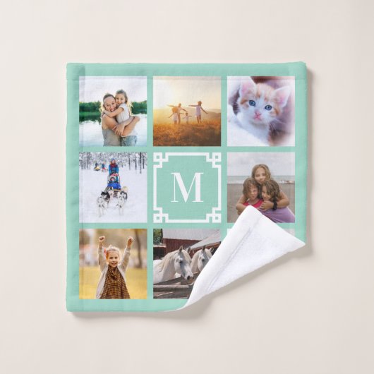 Aquamarines Monogramm mit griechischem Schlüssel 8 Waschlappen (Waschlappen)