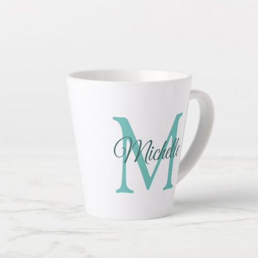 Aquamarines Monogramm mit individualisierbarem Lig Milchtasse (Rechte Ecke)