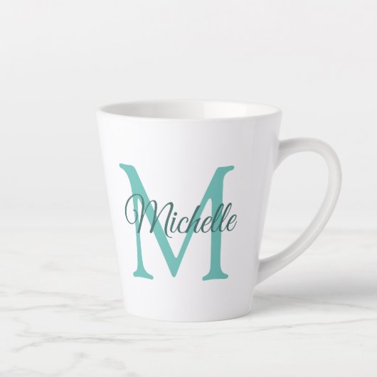 Aquamarines Monogramm mit individualisierbarem Lig Milchtasse (Rechts)