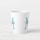 Aquamarines Monogramm mit individualisierbarem Lig Milchtasse (Vorderseite)