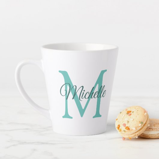 Aquamarines Monogramm mit individualisierbarem Lig Milchtasse (Beispiel)