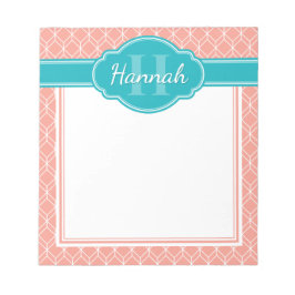 Aquamarines Monogramm mit rosa weißem geometrische Notizblock