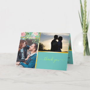 Aquamarines Monogramm 💍 Modern Danke Foto Card Karte