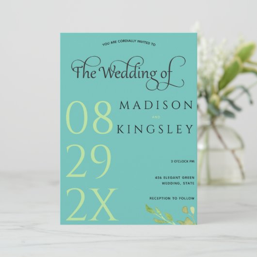 Aquamarines Monogramm 💍 Moderne Geometrische Eleg Einladung (Stehend Vorderseite)