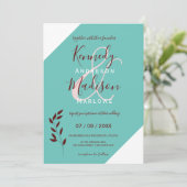 Aquamarines Monogramm 💍 Moderne Geometrische Eleg Einladung (Stehend Vorderseite)