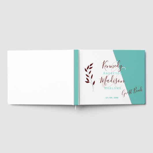 Aquamarines Monogramm 💍 Moderne Geometrische Eleg Gästebuch (Voll)