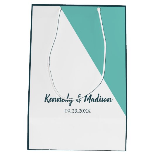 Aquamarines Monogramm 💍 Moderne Geometrische Eleg Mittlere Geschenktüte (Rückseite)