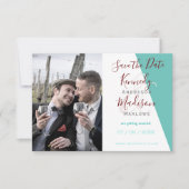 Aquamarines Monogramm 💍 Moderne Geometrische Eleg Save The Date (Vorderseite)