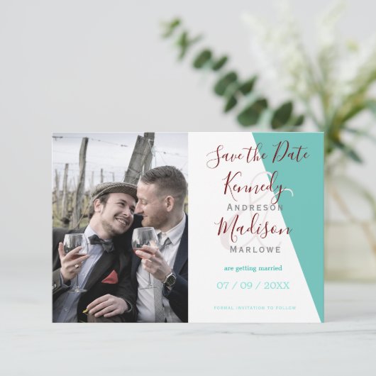 Aquamarines Monogramm 💍 Moderne Geometrische Eleg Save The Date (Stehend Vorderseite)