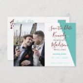 Aquamarines Monogramm 💍 Moderne Geometrische Eleg Save The Date (Vorne/Hinten)