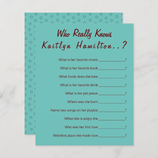 Aquamarines Monogramm 💍 Modernes Brautparty (Vorne/Hinten)