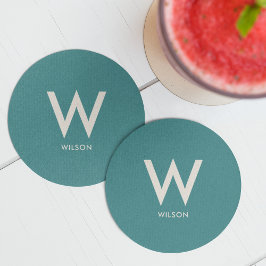 Aquamarines Monogramm Persönliches Party Runder Pappuntersetzer