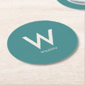 Aquamarines Monogramm Persönliches Party Runder Pappuntersetzer (Angewinkelt)