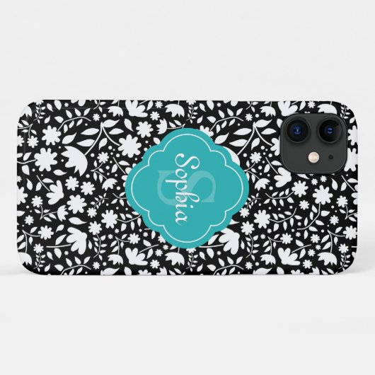 Aquamarines Monogramm Quatrefolienmuster Case-Mate iPhone Hülle (Rückseite (Horizontal))