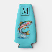 Aquamarines Monogramm Regenbogenforelle Flaschenkühler (Vorderseite)
