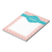 Aquamarines Monogramm, rosa, blaues Gittermuster Notizblock (Rotiert)