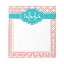 Aquamarines Monogramm, rosa, blaues Gittermuster