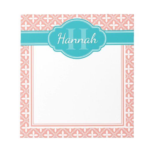 Aquamarines Monogramm, rosa, blaues Gittermuster Notizblock (Vorderseite)