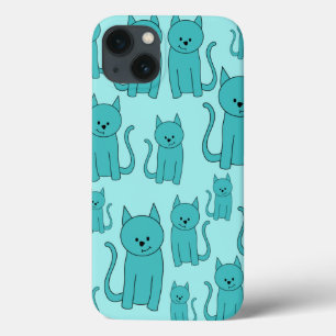 Aquamarines Muster der niedlichen Katzen iPhone 13 Hülle