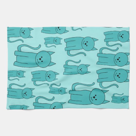 Aquamarines Muster der niedlichen Katzen Handtuch (Horizontal)