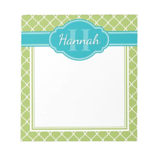 Aquamarines Muster für ein weißes Gittermuster Notizblock (Vorderseite)