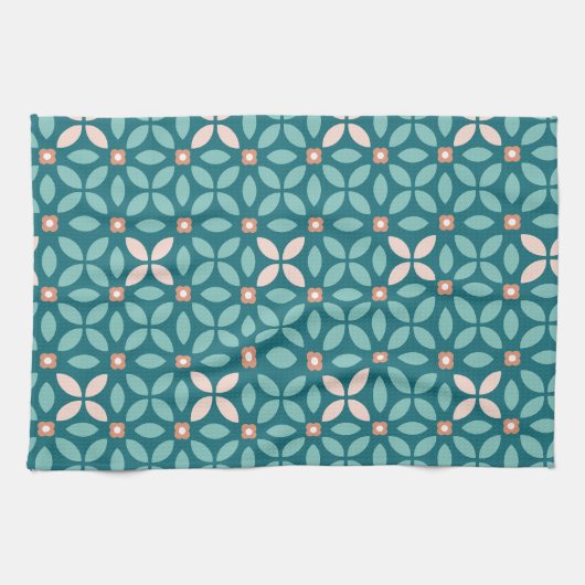 Aquamarines Muster für Flora, Pfirsich, Orangengeb Geschirrtuch (Horizontal)