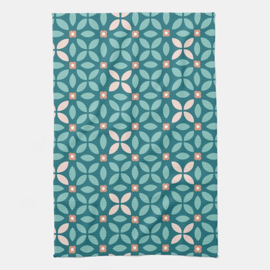 Aquamarines Muster für Flora, Pfirsich, Orangengeb Geschirrtuch (Vertikal)