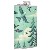 Aquamarines Muster für Grünwälder und Vögel Flachmann (Rechts)