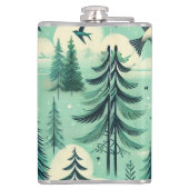 Aquamarines Muster für Grünwälder und Vögel Flachmann (Rückseite)