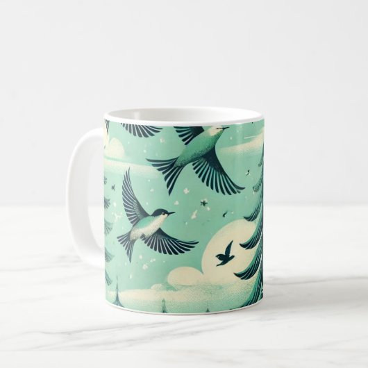 Aquamarines Muster für Grünwälder und Vögel Kaffeetasse (Vorderseite Links)