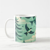 Aquamarines Muster für Grünwälder und Vögel Kaffeetasse (Links)