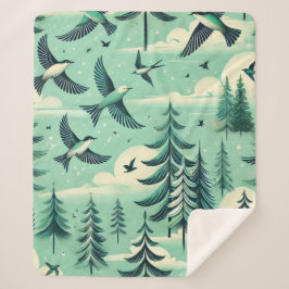 Aquamarines Muster für Grünwälder und Vögel Sherpadecke