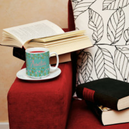 Aquamarines Muster im Garten mit Aquarellfarbe Kaffeetasse