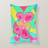 Aquamarines Muster mit rosa Schmetterling Dekokissen (Vorderseite(Vertikal))