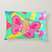 Aquamarines Muster mit rosa Schmetterling Dekokissen (Rückseite)