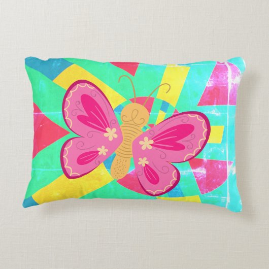Aquamarines Muster mit rosa Schmetterling Dekokissen (Rückseite)