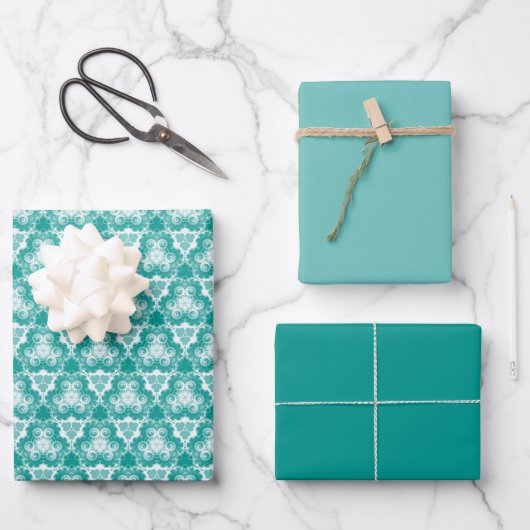 Aquamarines Muster mit  Swirl und Solid Geschenkpapier Set (Vorderseite)