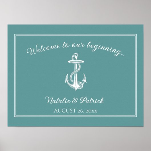 Aquamarines Nautical Anchor Wedding Poster (Vorne)