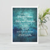 Aquamarines Navy Blue Watercolor Hochzeitsessen Pr Einladung (Stehend Vorderseite)