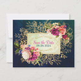 Aquamarines, Navy, Green, Gold Floral FOTO Save th