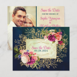 Aquamarines, Navy, Green, Gold Floral FOTO Save th