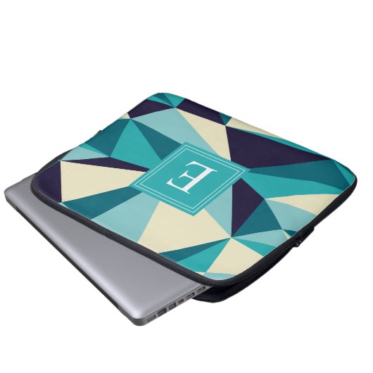 Aquamarines Navy Monogram Triangle Muster Laptopschutzhülle (Vorne Knopf)